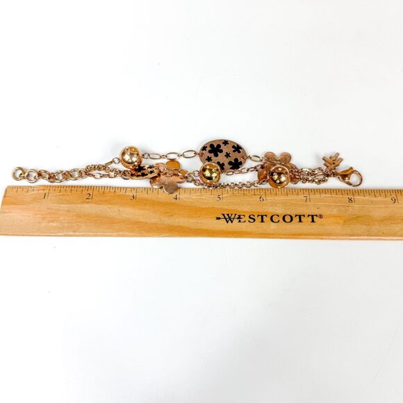 Folli Follie Rose Gold-Tone 3-Strand Chain Bracelet With Flower Butterfly Charms - Picture 4 of 4